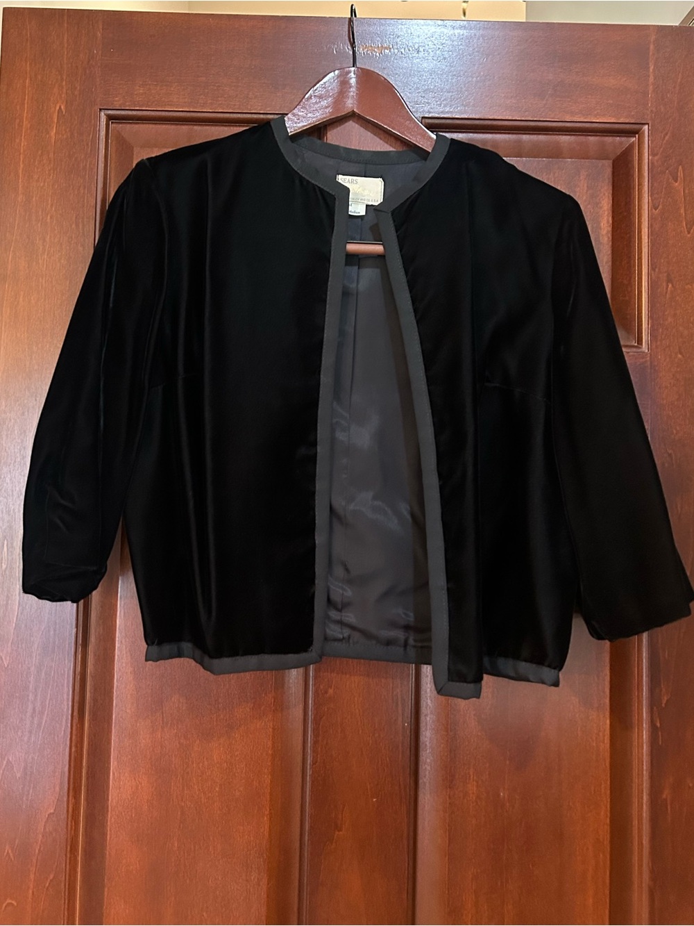Vintage 70s Sears Fashion Black Velvet Open Front Jacket M